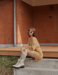 Plain Round Neck Loose Mini Dress