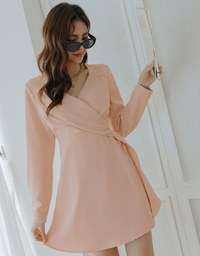 V Neck Overlap Flare Mini Dress