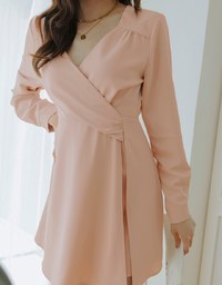 V Neck Overlap Flare Mini Dress