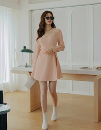 V Neck Overlap Flare Mini Dress