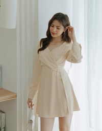 V Neck Overlap Flare Mini Dress