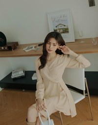 V Neck Overlap Flare Mini Dress