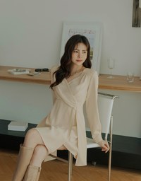 V Neck Overlap Flare Mini Dress