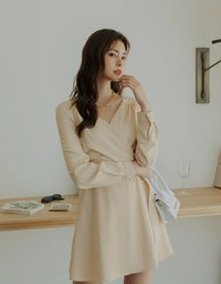 V Neck Overlap Flare Mini Dress