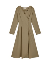 V Neck Overlap Buttoned Maxi Flare Dress