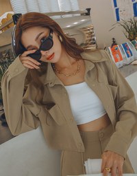 British Cropped Button-Down Blazer Jacket