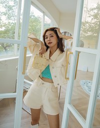 Button-Down Crop Denim Jeans Blazer Jacket