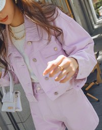Button-Down Crop Denim Jeans Blazer Jacket