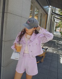 Button-Down Crop Denim Jeans Blazer Jacket