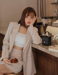 Textured Shoulder Padded Double Button Vented Blazer