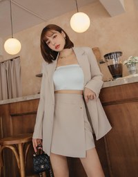 Textured Shoulder Padded Double Button Vented Blazer