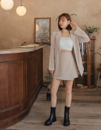 Textured Shoulder Padded Double Button Vented Blazer