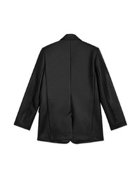 Double Button Shoulder Padded Faux Leather Blazer Jacket