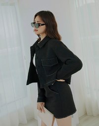 Classic Tweed Buttoned Blazer Jacket