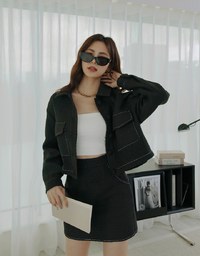 Classic Tweed Buttoned Blazer Jacket