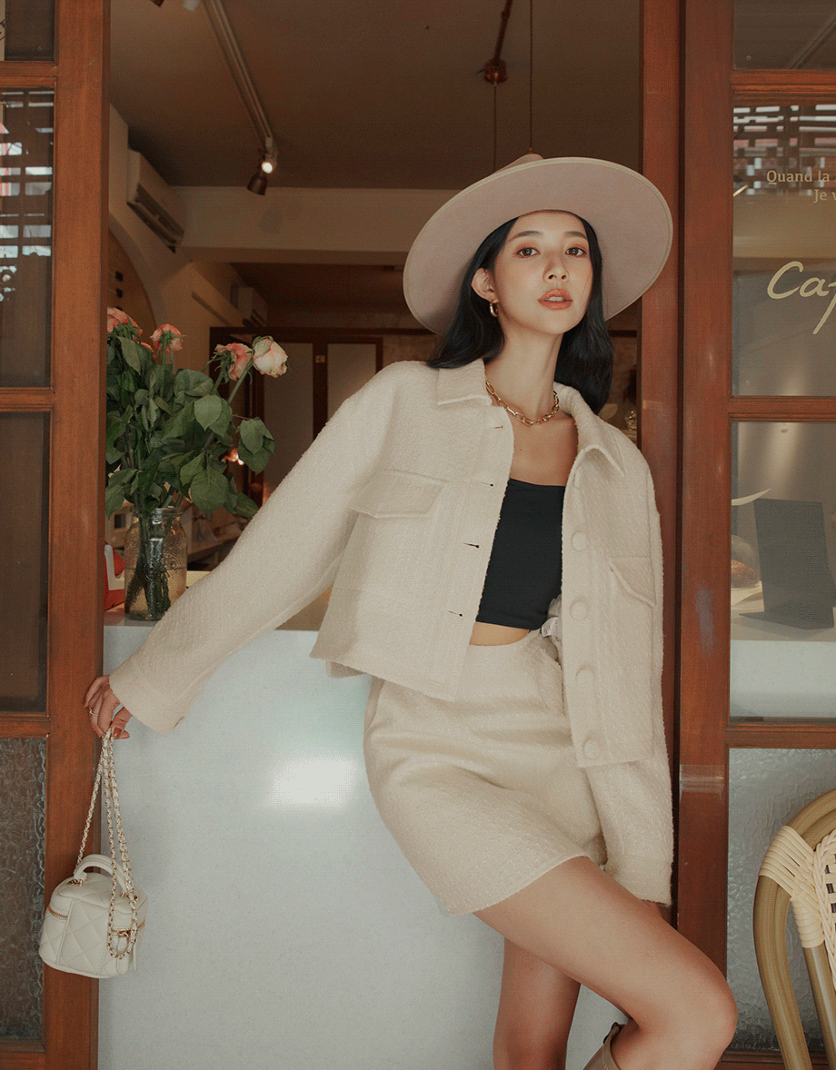Classic Tweed Buttoned Blazer Jacket