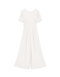 Retro Pleated Puff Sleeve Wide Leg Jumpsuit