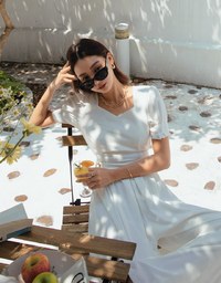 Retro Pleated Puff Sleeve Wide Leg Jumpsuit