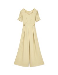 Retro Pleated Puff Sleeve Wide Leg Jumpsuit