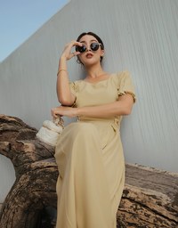 Retro Pleated Puff Sleeve Wide Leg Jumpsuit