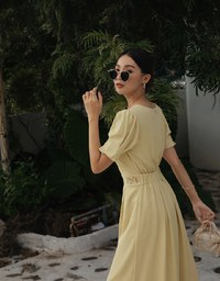 Retro Pleated Puff Sleeve Wide Leg Jumpsuit