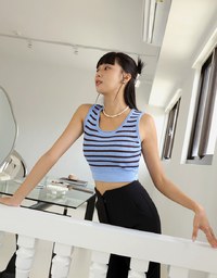 Color Striped Crop Knit Tank Top