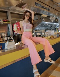 Color Striped Crop Knit Tank Top