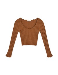 Wavy Edge Long Sleeve Knit Top