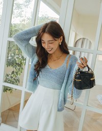 Ombré Buttoned Two Piece Knit Top