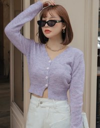 V Neck Buttoned Pastel Knit Top