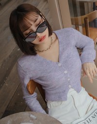 V Neck Buttoned Pastel Knit Top