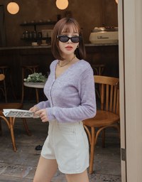 V Neck Buttoned Pastel Knit Top