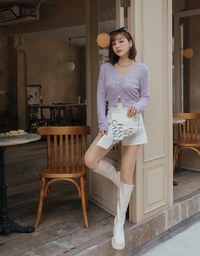V Neck Buttoned Pastel Knit Top