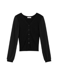 V Neck Splice Mesh Buttoned Knit Top