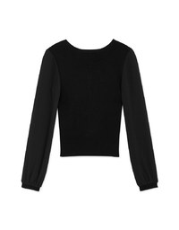 V Neck Splice Mesh Buttoned Knit Top