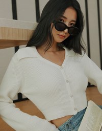 Buttoned Lapel Knit Crop Top
