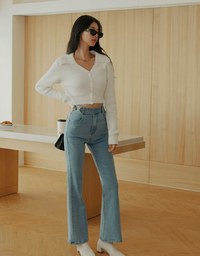 Buttoned Lapel Knit Crop Top