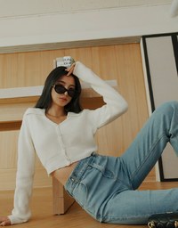 Buttoned Lapel Knit Crop Top