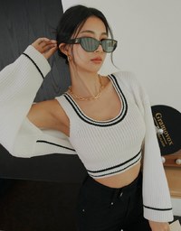 Colour Contrast Edge Two Piece Knit Top
