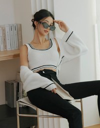 Colour Contrast Edge Two Piece Knit Top