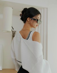 Colour Contrast Edge Two Piece Knit Top