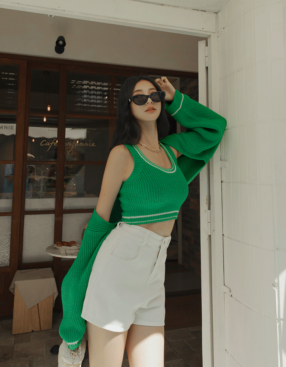 Colour Contrast Edge Two Piece Knit Top