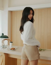 V Neck Gold Button Shoulder Padded Sweater