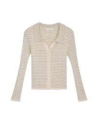 Lapel Collar Striped Button Down Crop Knit Top