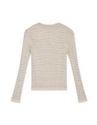 Lapel Collar Striped Button Down Crop Knit Top
