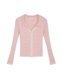 Lapel Collar Striped Button Down Crop Knit Top