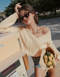Twisted V Neck Knit Sweater
