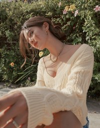 Twisted V Neck Knit Sweater