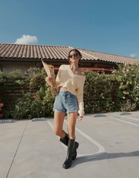 Twisted V Neck Knit Sweater