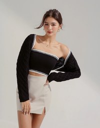 [I'M Meme] Contrast Color Two-Piece Knit Top